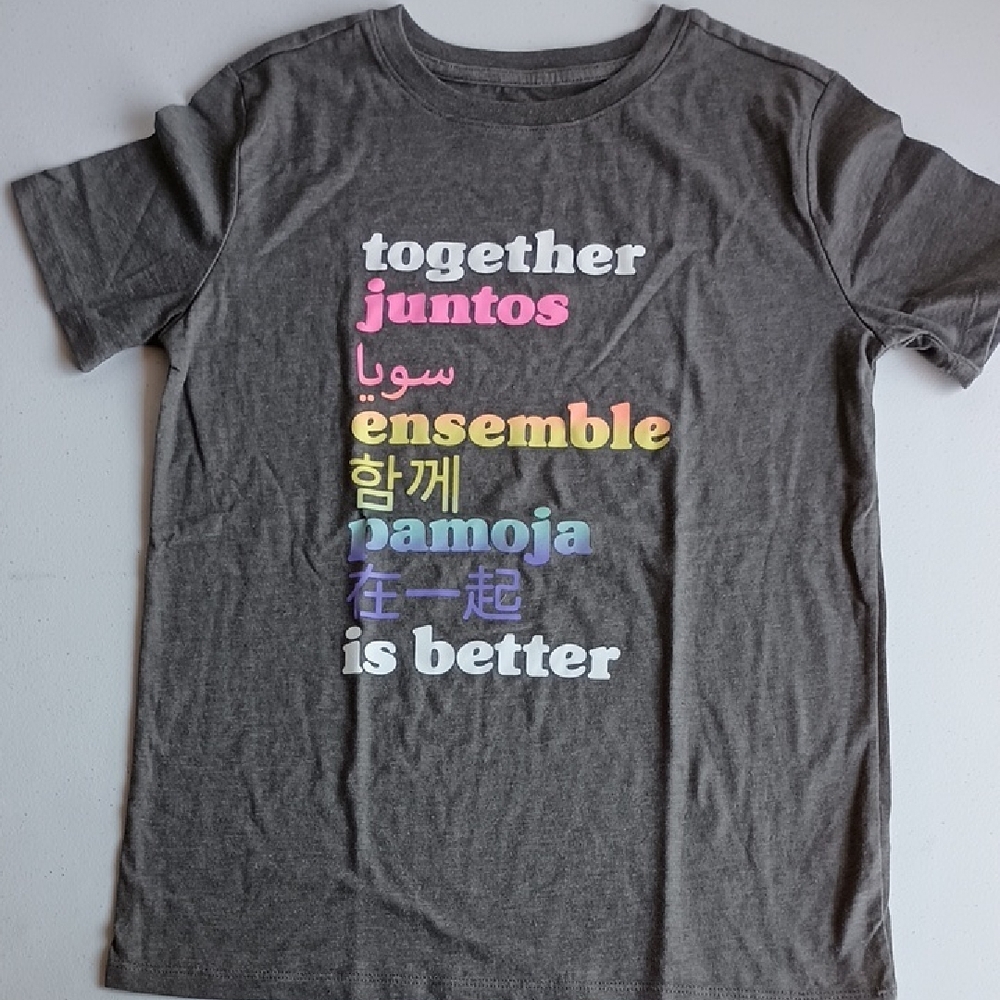 Cat & Jack Gray Short Sleeve Tee with Multilingual Design